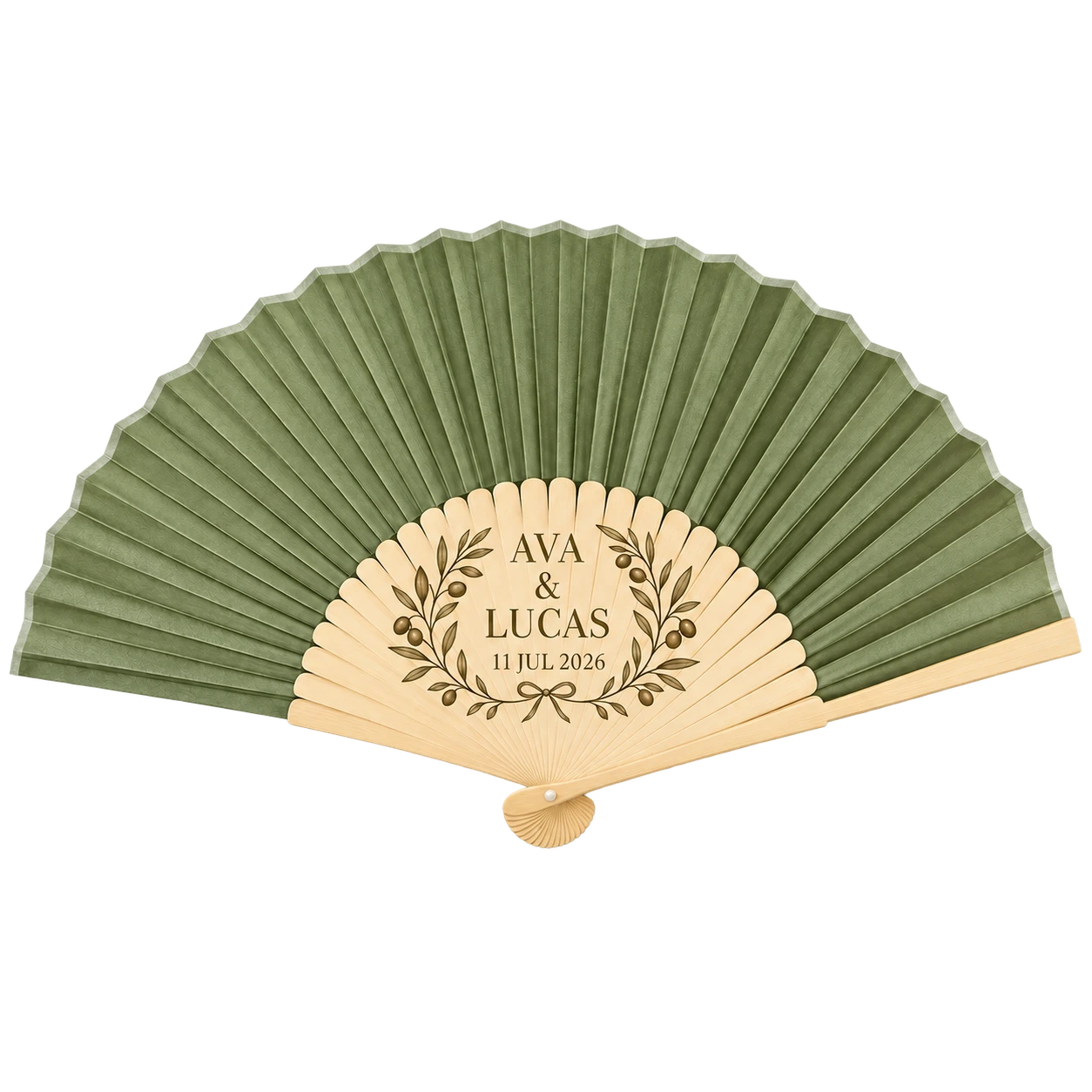 Sage folding fan for Ava and Lucas dated 11 July 2026