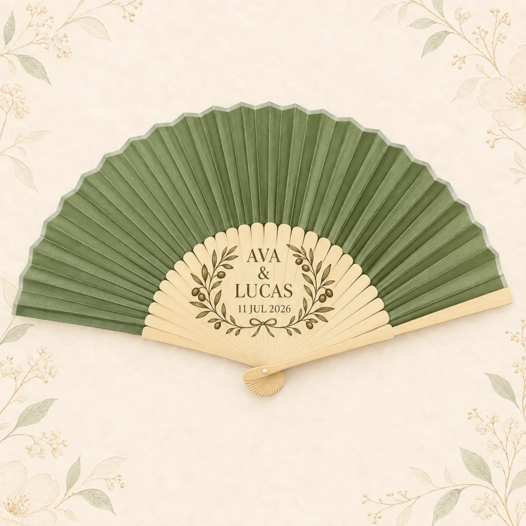Sage folding fan for Ava and Lucas dated 11 July 2026
