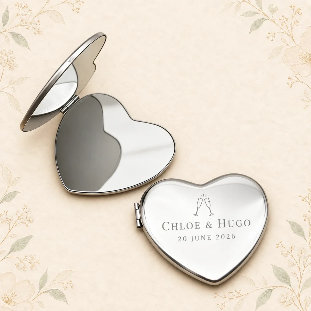 Heart compact mirror for Chloe and Hugo dated 20 June 2026
