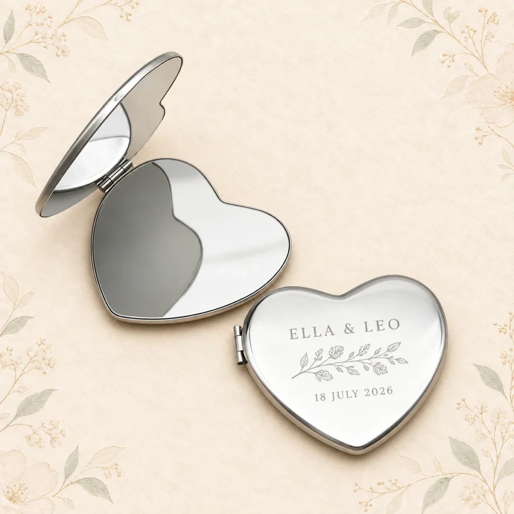 Heart compact mirror for Ella and Leo dated 18 July 2026