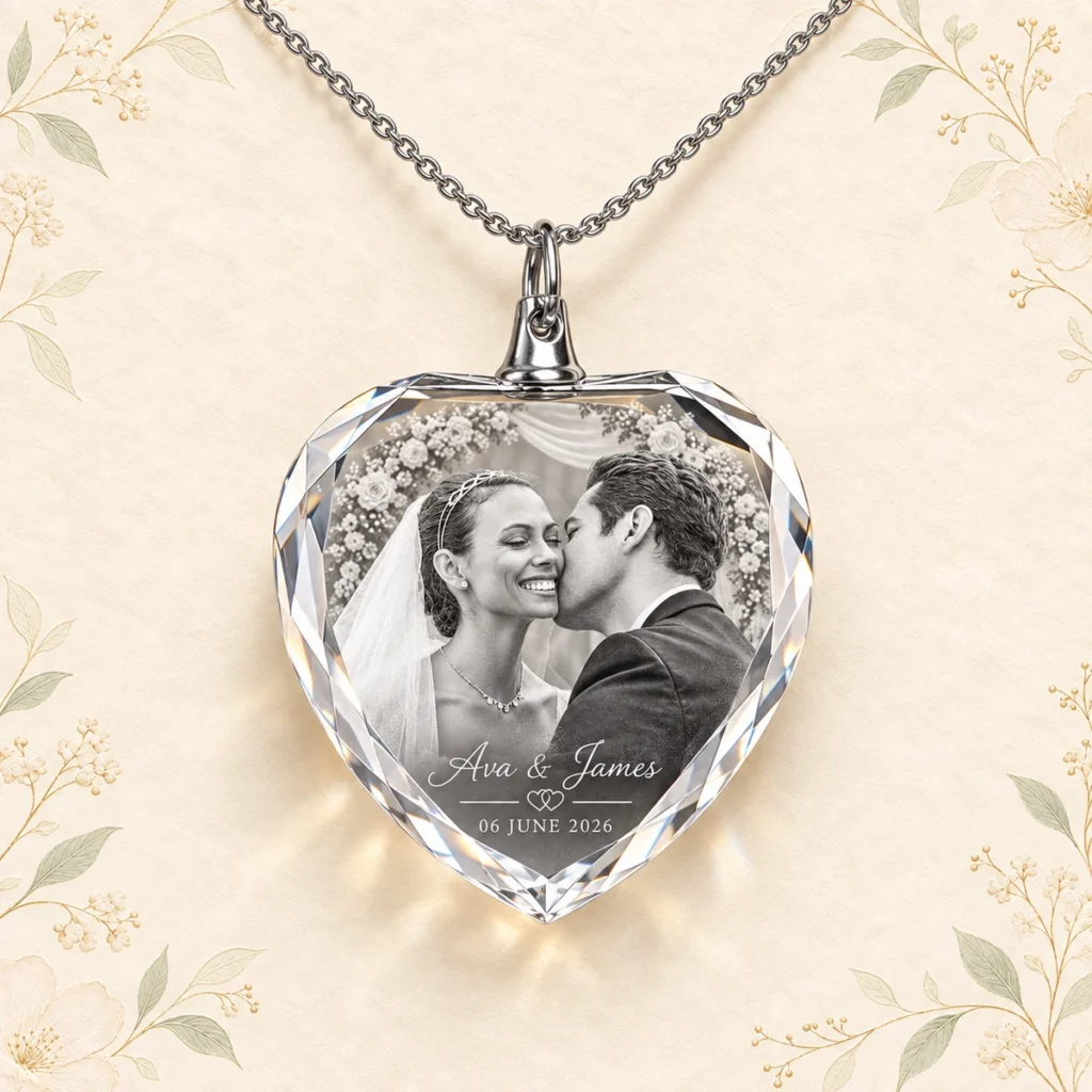 K9 crystal photo necklace for Ava and James dated 6 June 2026