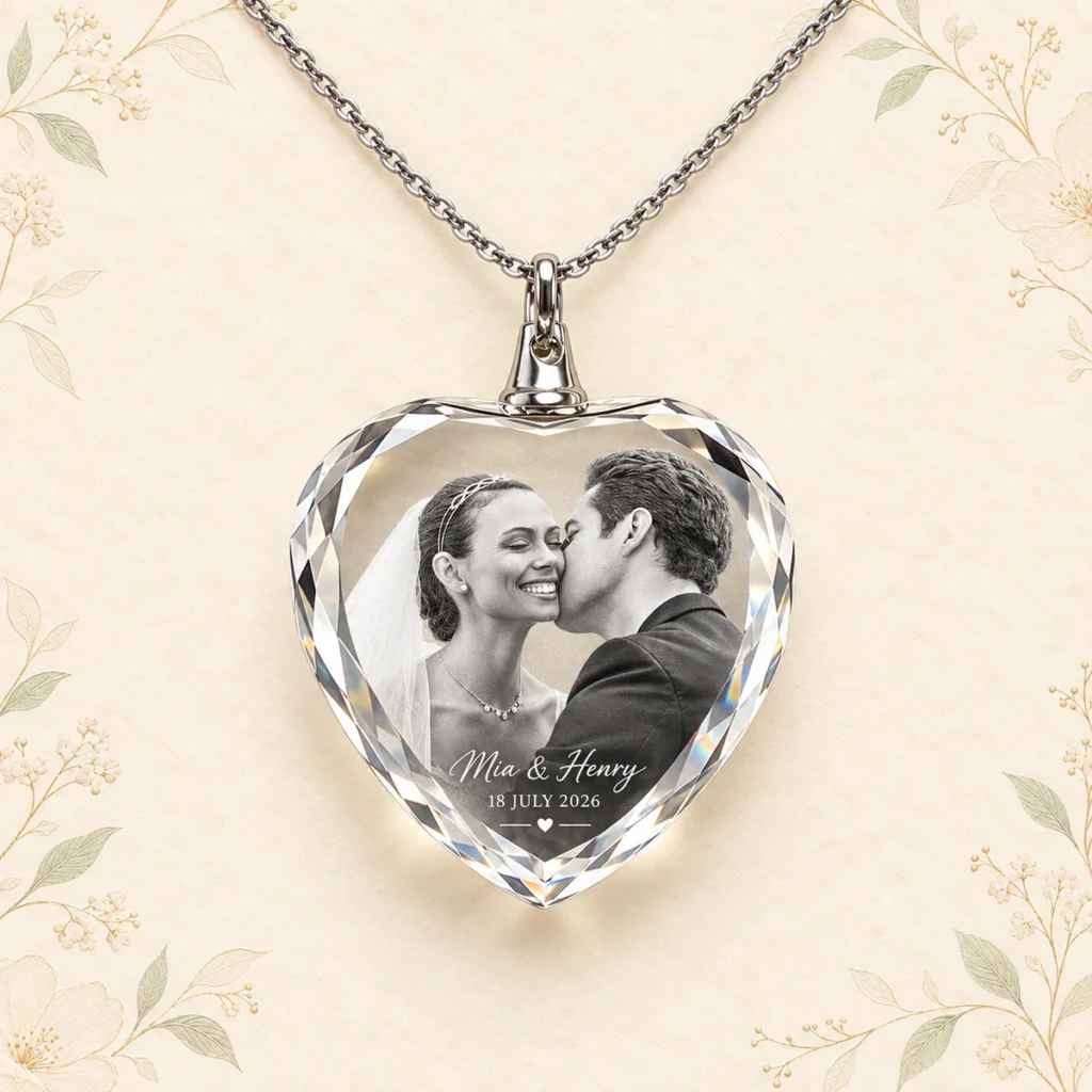 K9 crystal photo necklace for Mia and Henry dated 18 July 2026