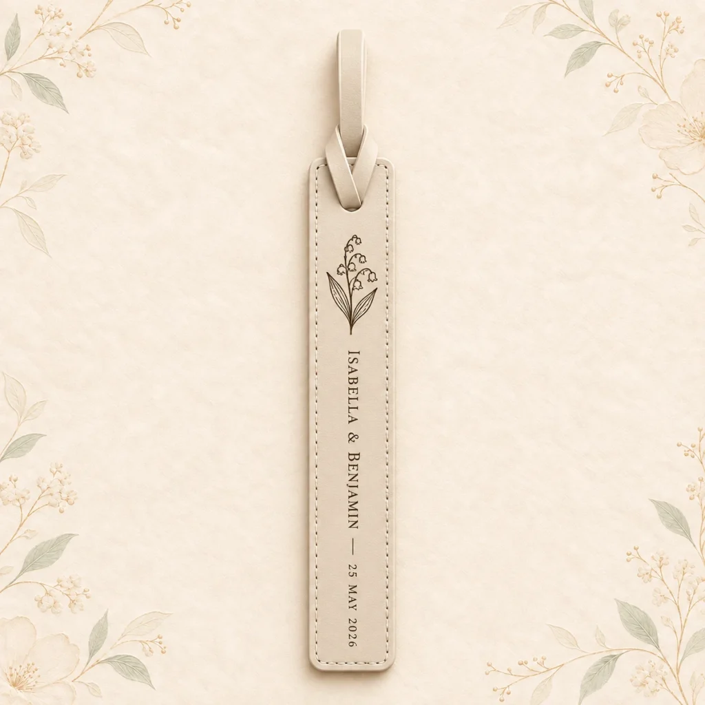Ivory leather bookmark for Isabella and Benjamin dated 21 March 2026