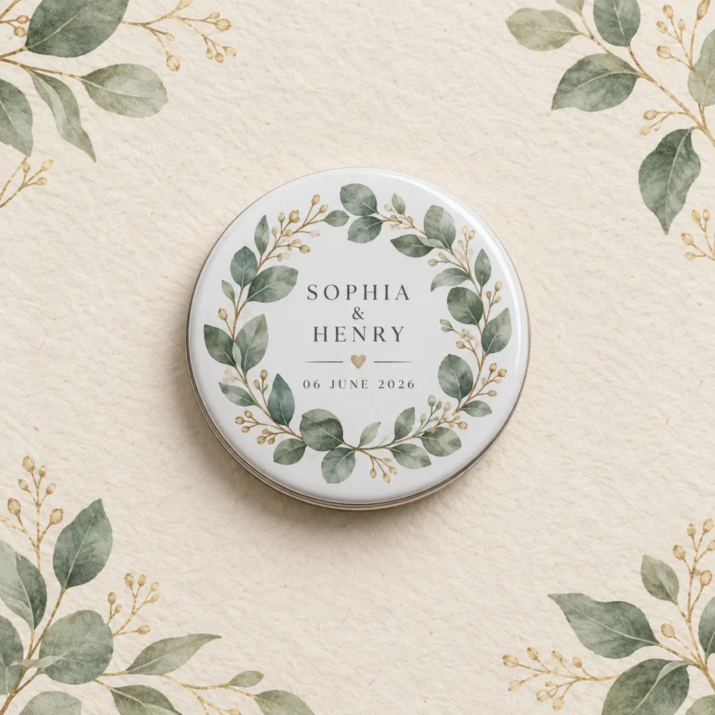 Sage eucalyptus magnetic opener for Sophia and Henry dated 6 June 2026