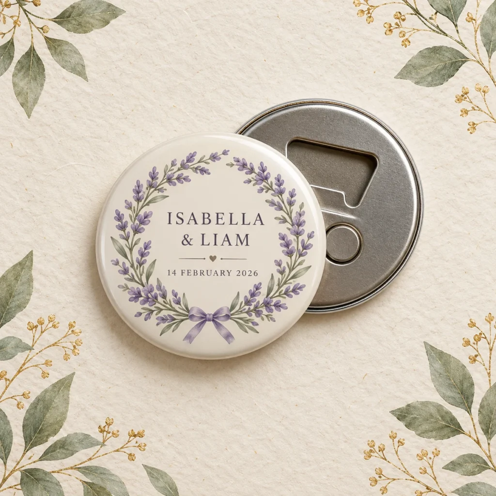 Lavender magnetic opener for Isabella and Liam dated 14 February 2026