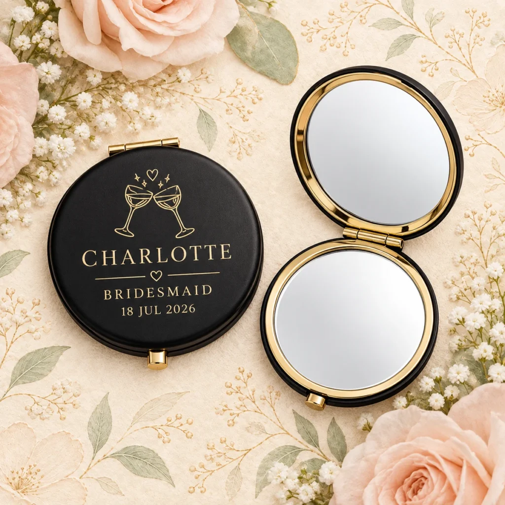 Black mirror for Charlotte, bridesmaid, dated 18 July 2026