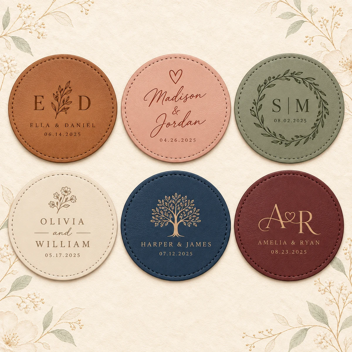 Personalized PU Leather Wedding Coaster product collection