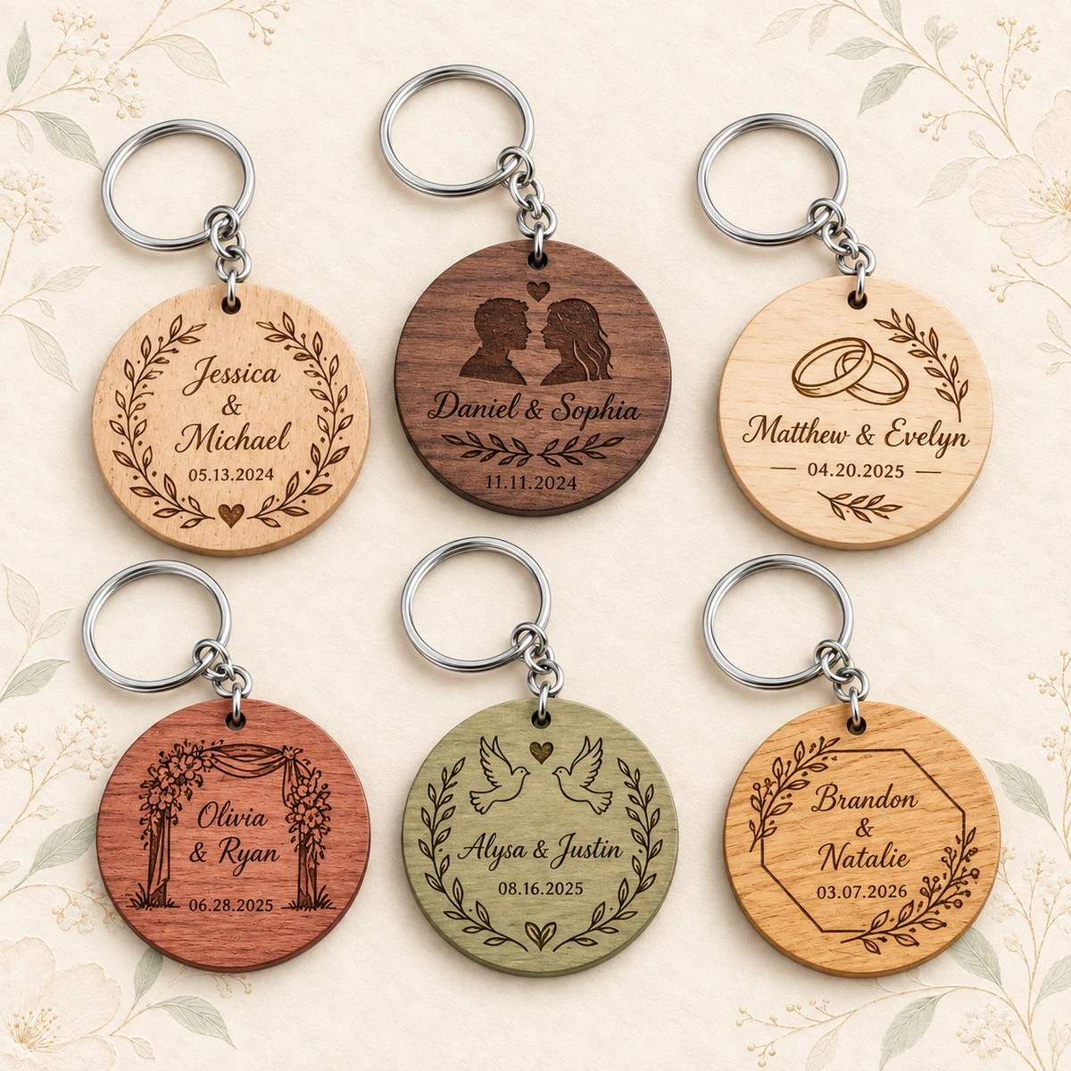 Personalized Round Wooden Wedding Keychain product collection
