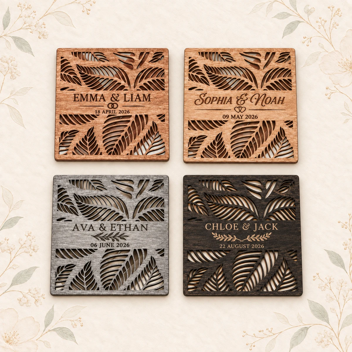 Personalized Tropical Wood Wedding Coaster product collection