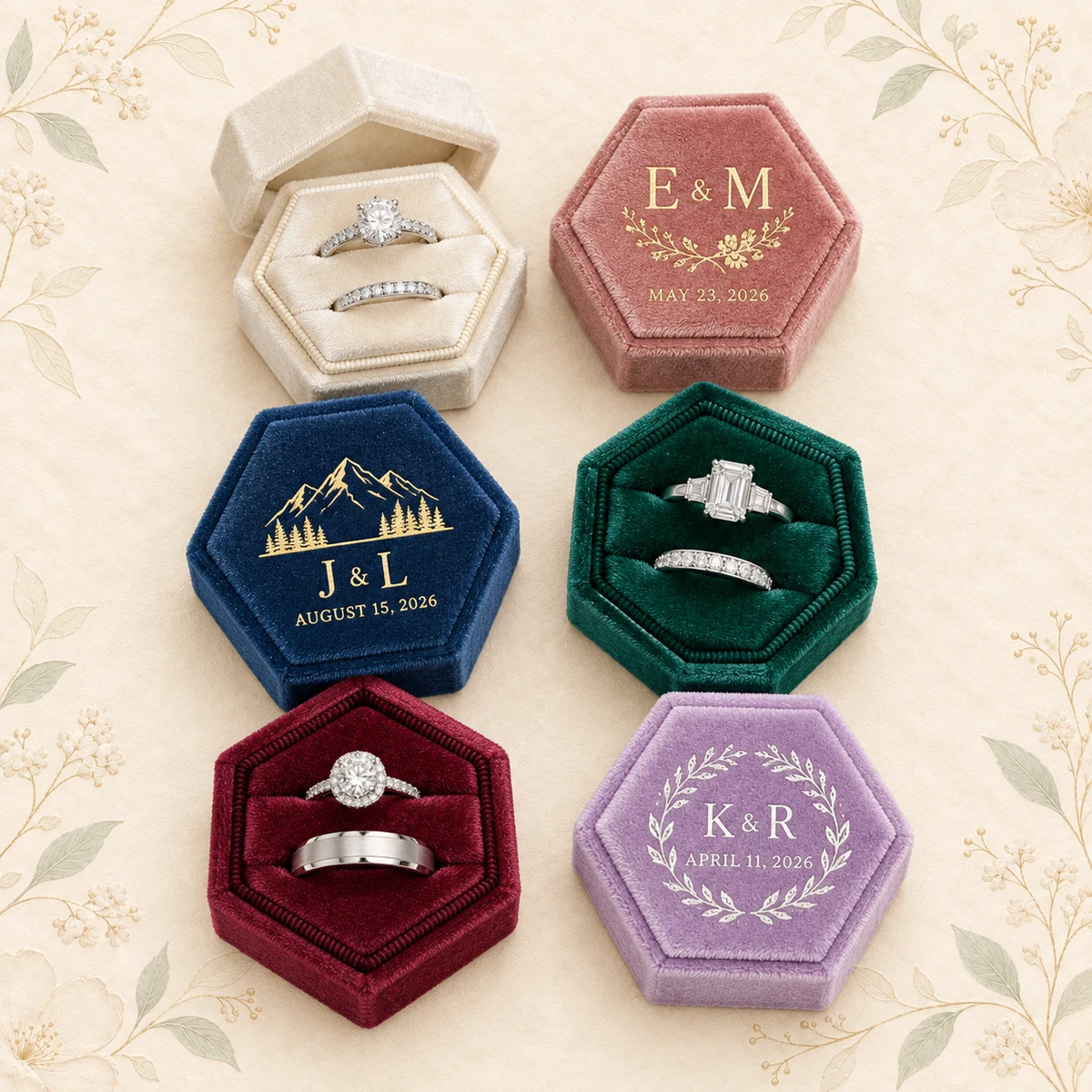Personalized Velvet Wedding Ring Box product collection