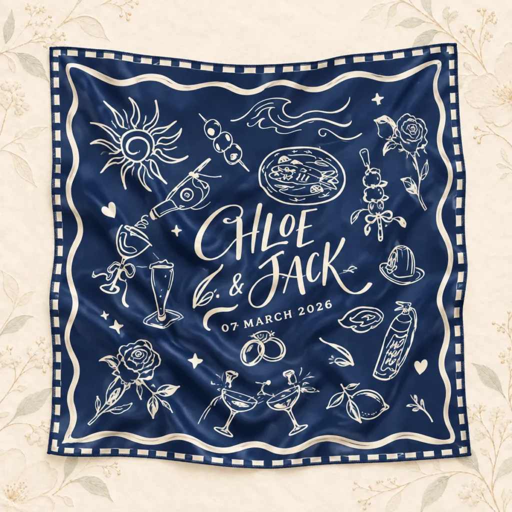 Navy scarf for Chloe and Jack dated 7 March 2026
