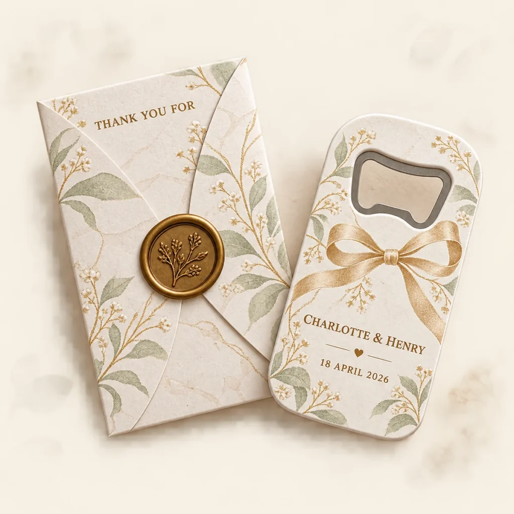 Wedding bottle opener magnet for Charlotte and Henry dated 18 April 2026