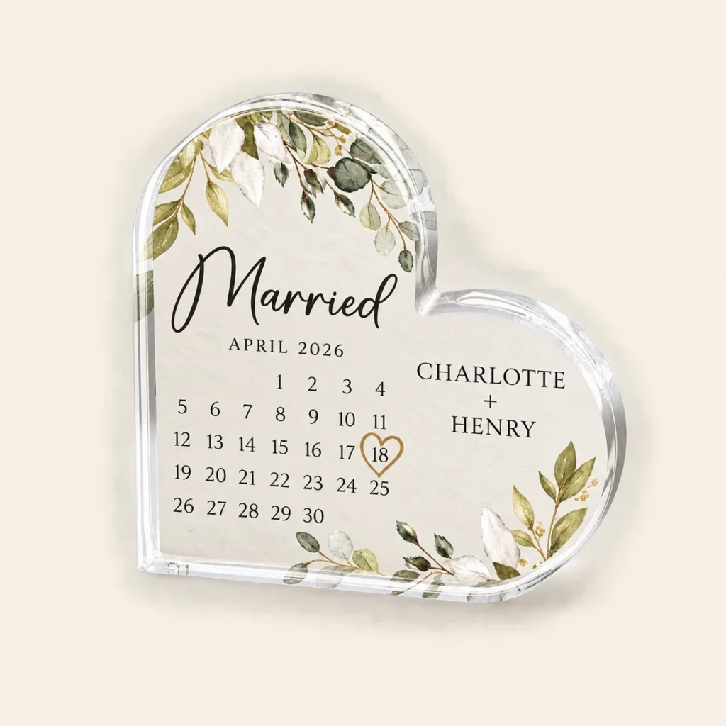 April 2026 acrylic wedding plaque for Charlotte and Henry highlighting 18 April