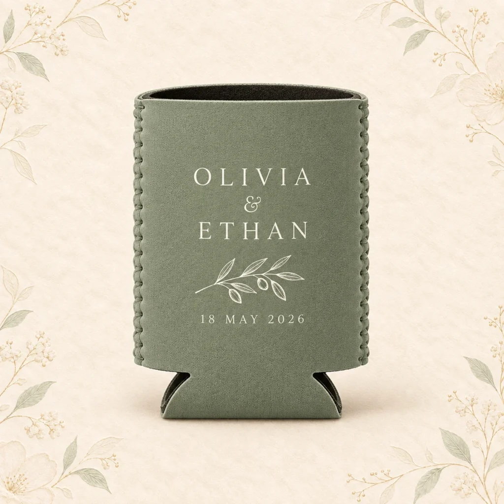 Sage personalized wedding can cooler for Olivia and Ethan