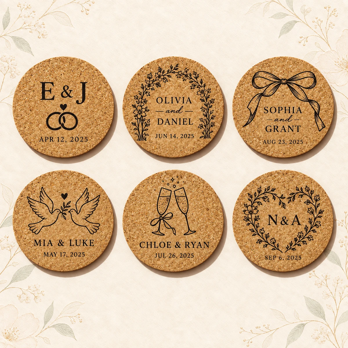 Personalized Wedding Cork Coaster product collection