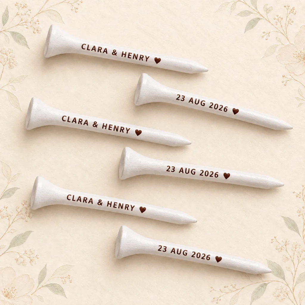 White personalized golf tees for Clara and Henry