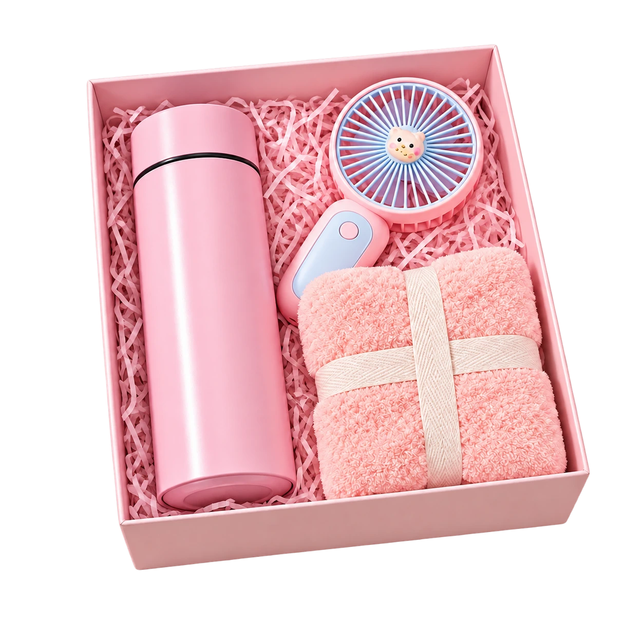 Blush wedding tumbler fan and towel gift box set