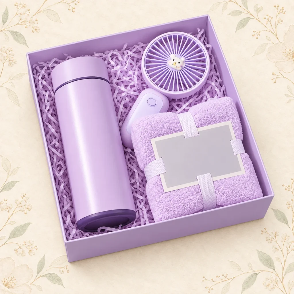 Lavender wedding tumbler fan and towel gift box set