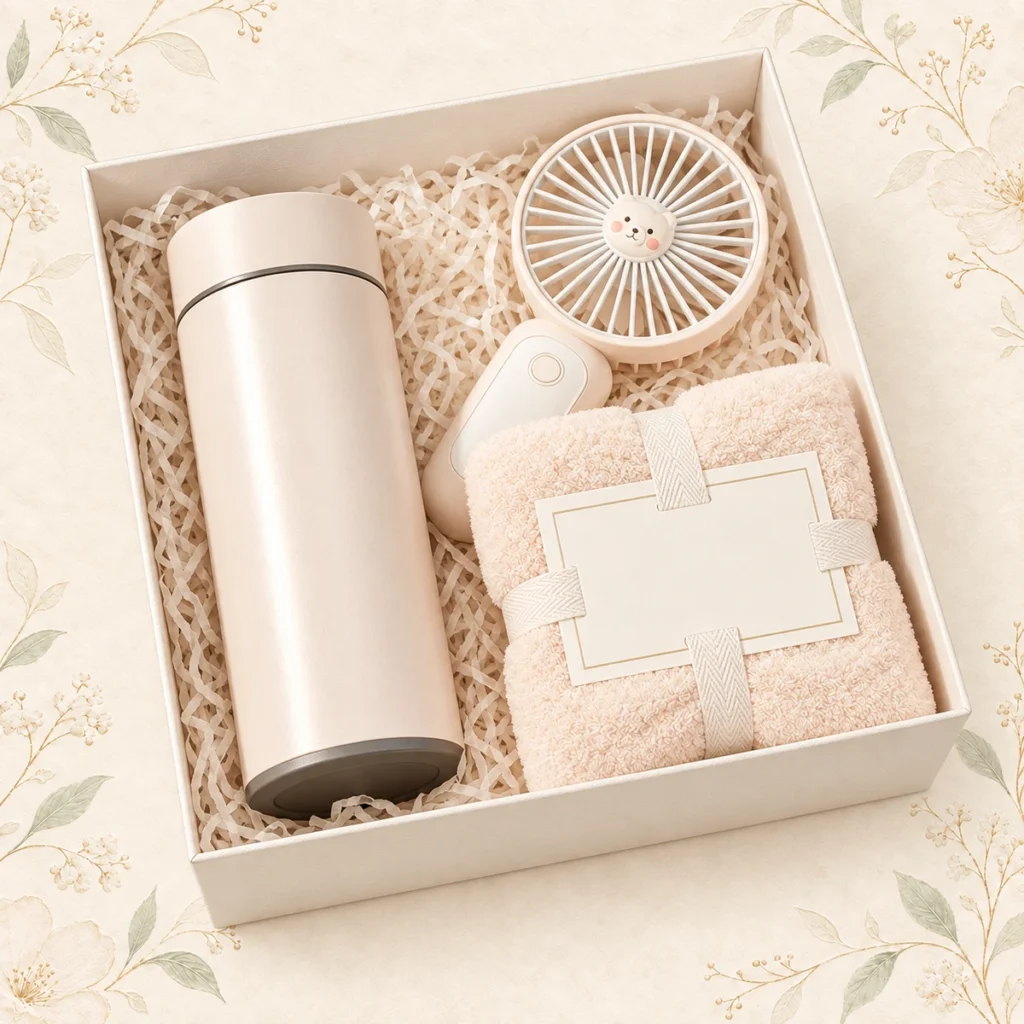 Champagne wedding tumbler fan and towel gift box set