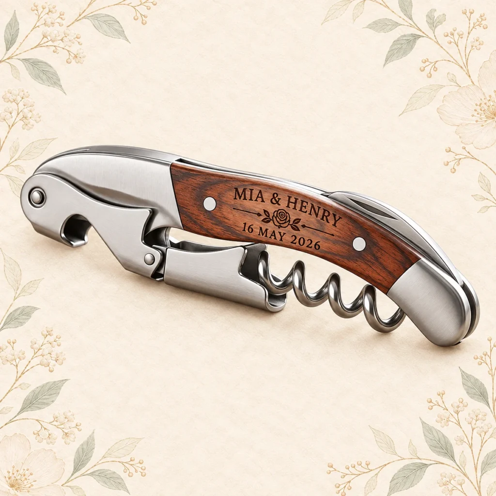 Wine opener for Mia and Henry dated 16 May 2026