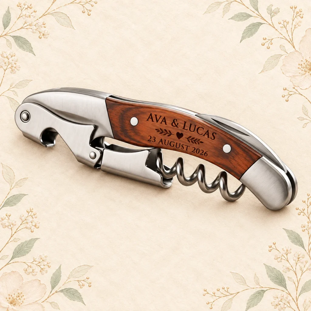 Wine opener for Ava and Lucas dated 23 August 2026