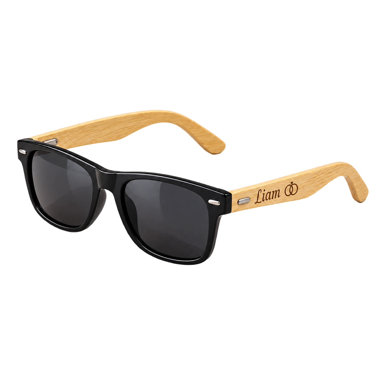 Bamboo temple wedding sunglasses engraved for Liam