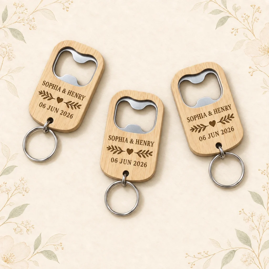 Heart and leaf opener keychains for Sophia and Henry dated 6 June 2026
