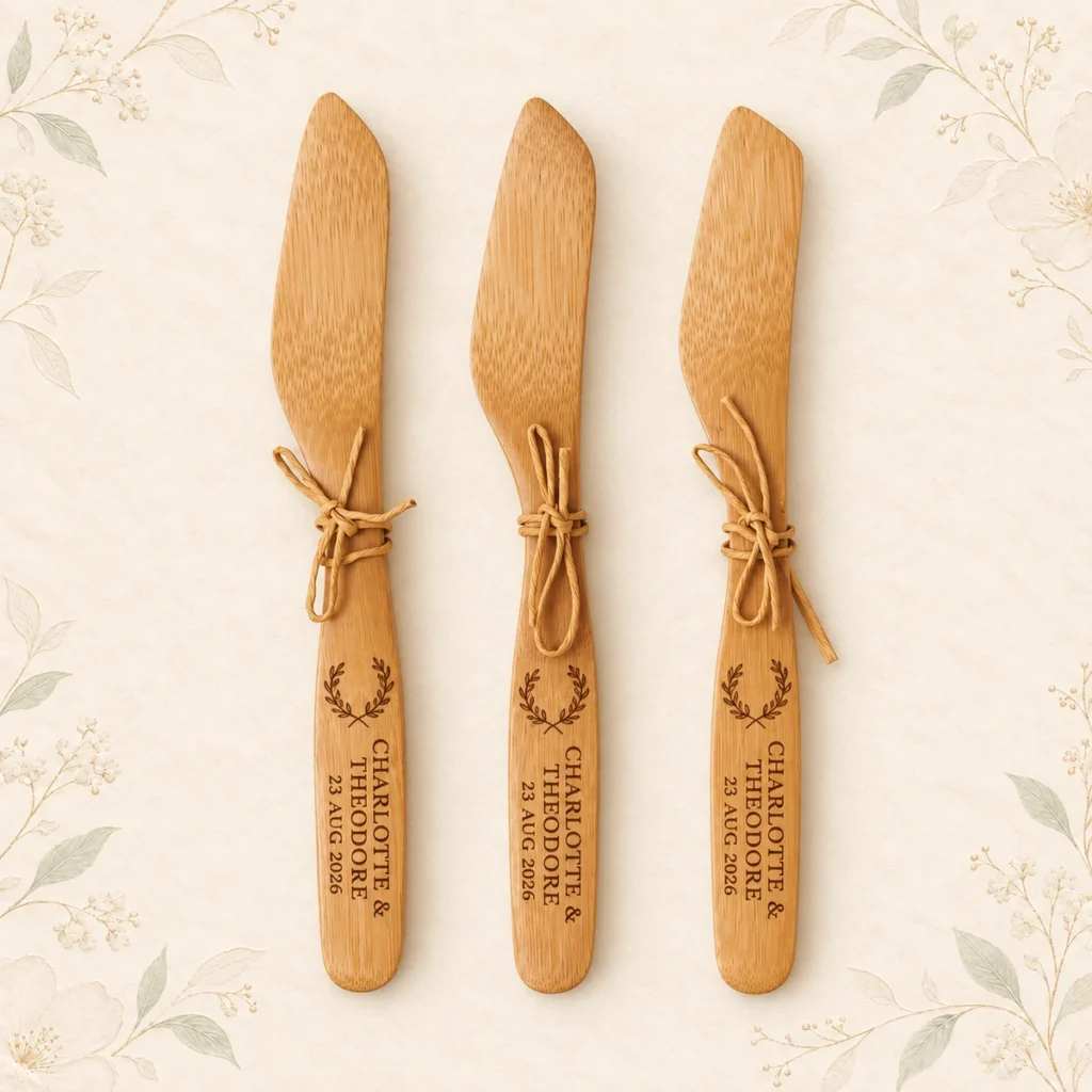 Sage laurel wedding butter knives for Charlotte and Theodore dated 23 August 2026