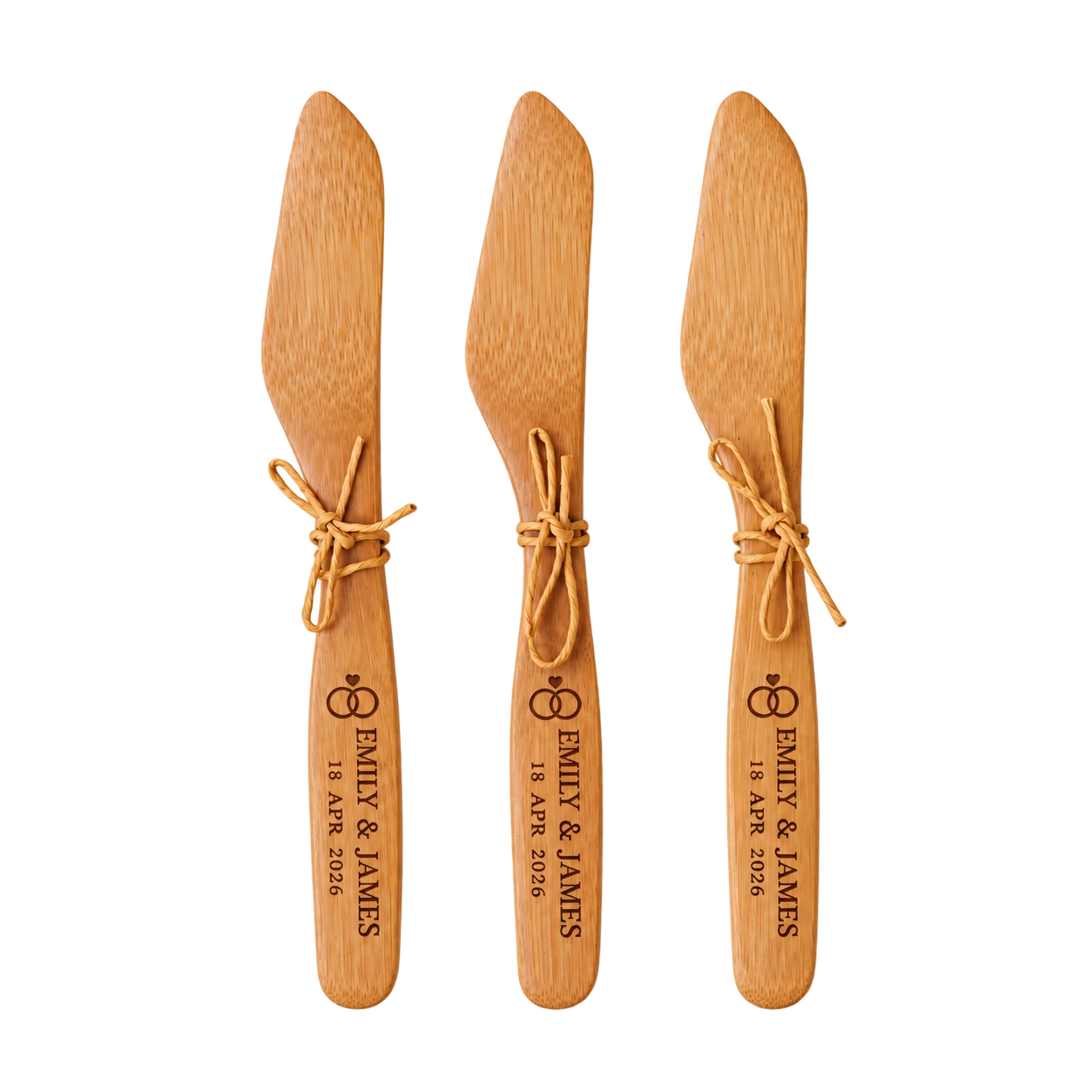 Wooden honey dipper for Emma and Liam dated 18 April 2026 with bee motif