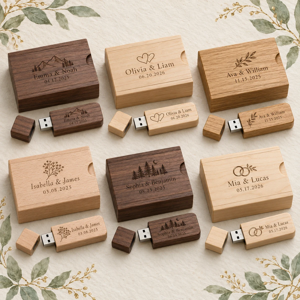 Personalized Wooden Wedding USB Drive product collection