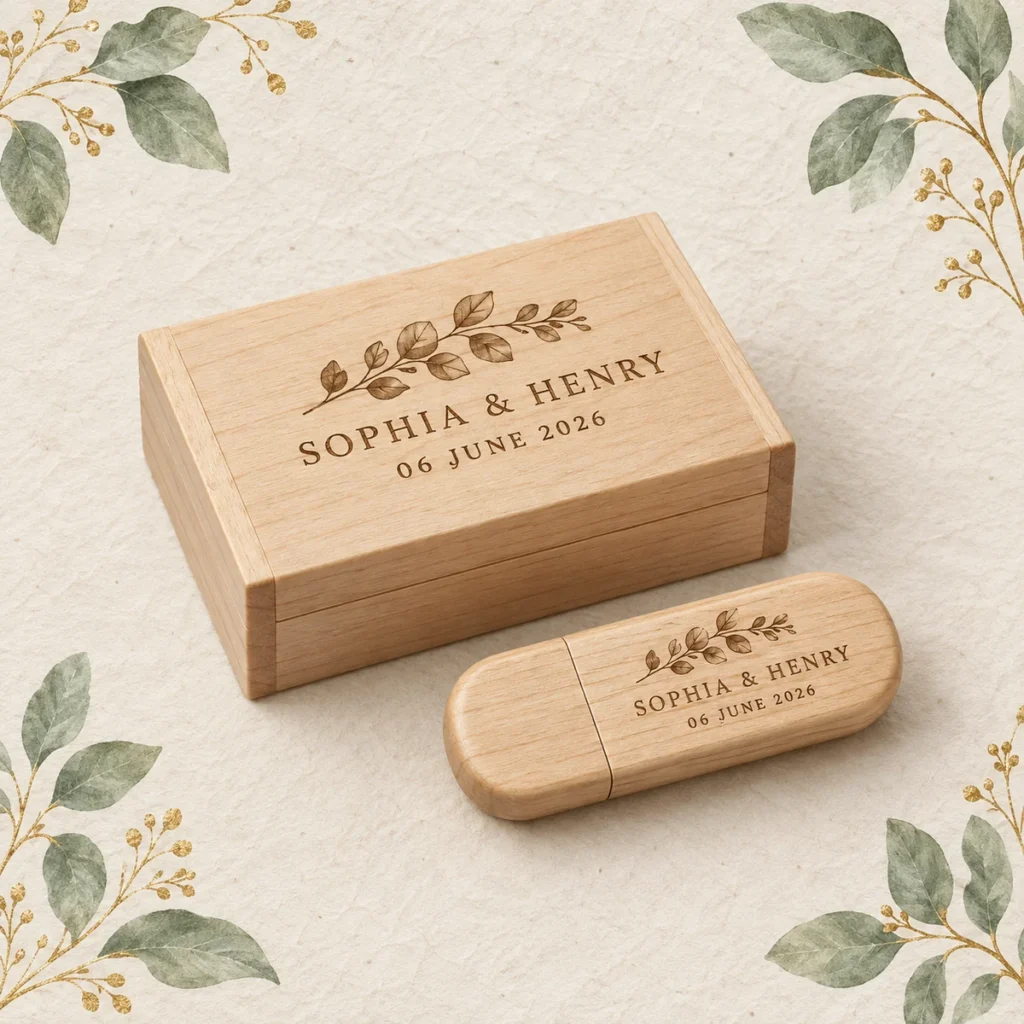Maple wedding USB and box for Sophia and Henry dated 6 June 2026