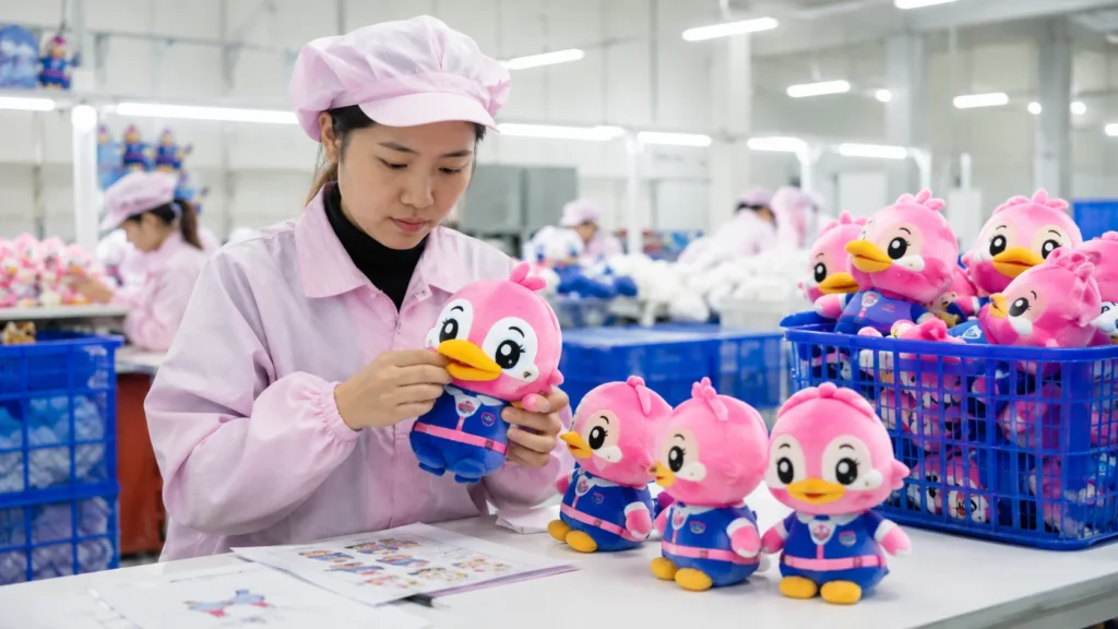 Custom plush mascot quality check before packaging and shipment
