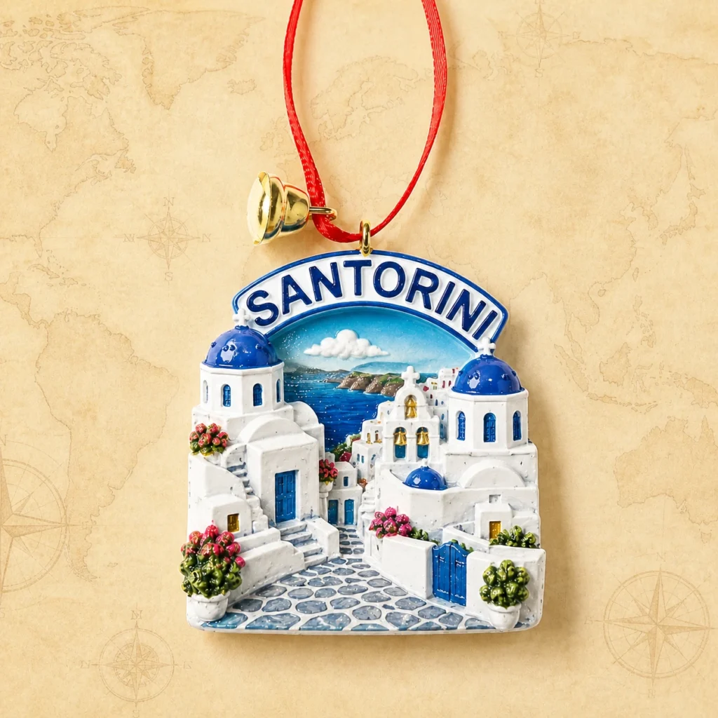 Custom Santorini Greece polyresin Christmas ornament