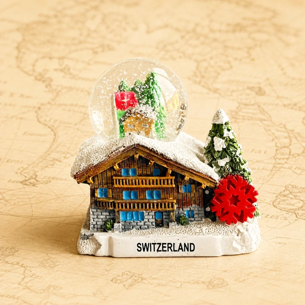 Custom Switzerland polyresin snow globe