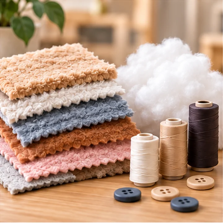 Plush fabrics filling threads and components for material review