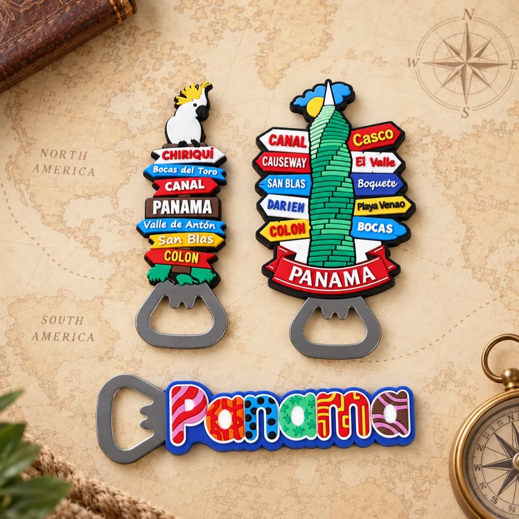 Custom soft PVC souvenir bottle opener collection inspired by Panama