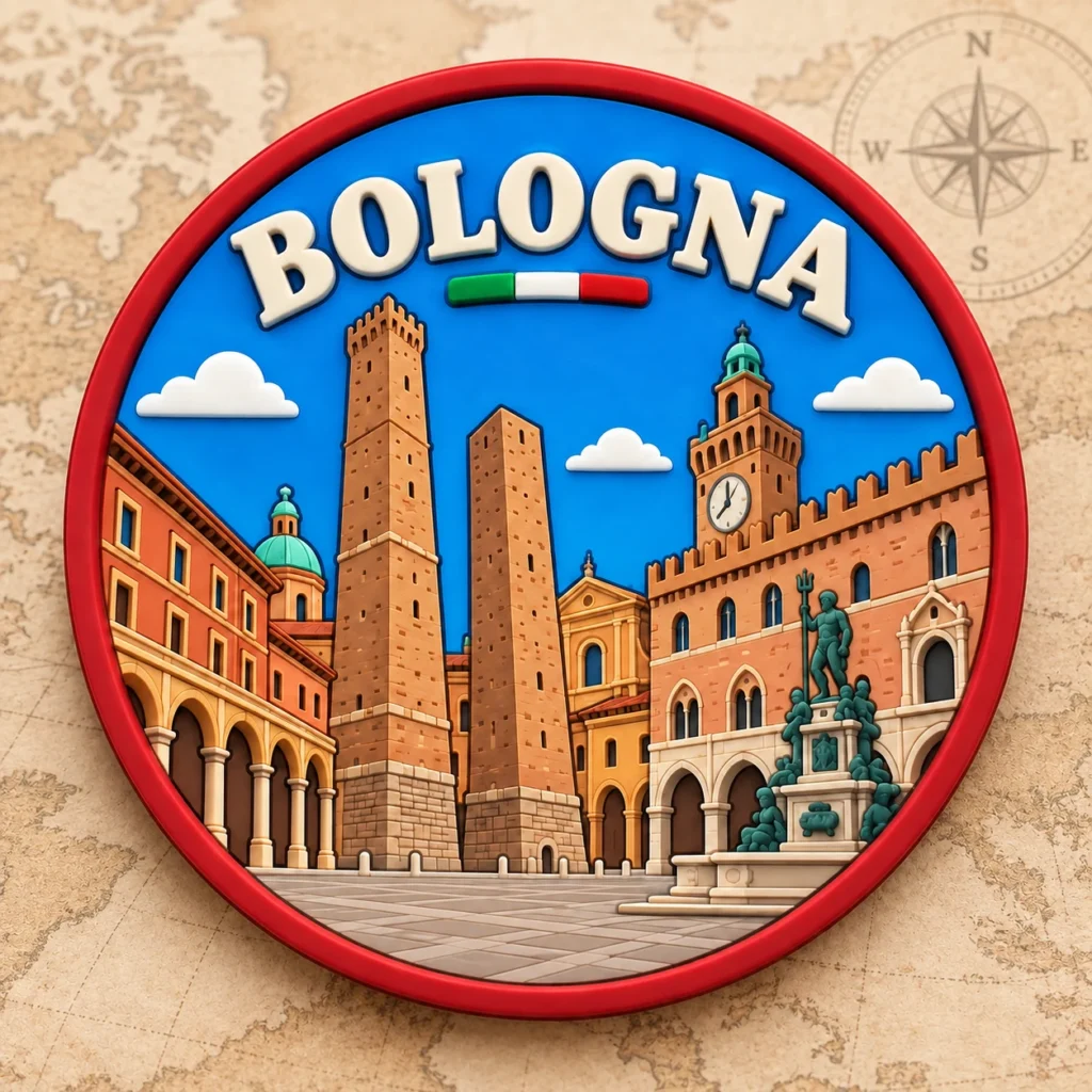 Bologna, Italy soft PVC souvenir coaster with custom destination design