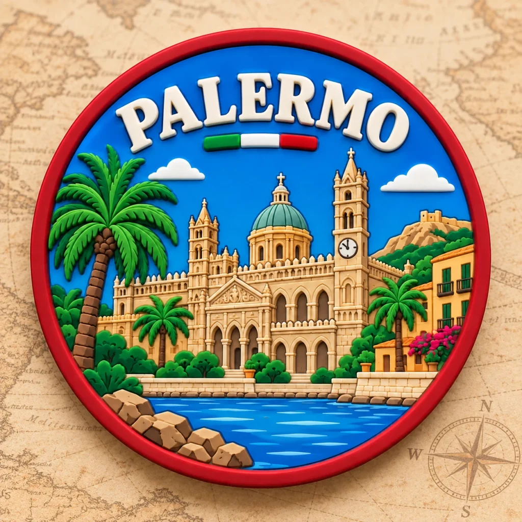 Palermo, Italy soft PVC souvenir coaster with custom destination design