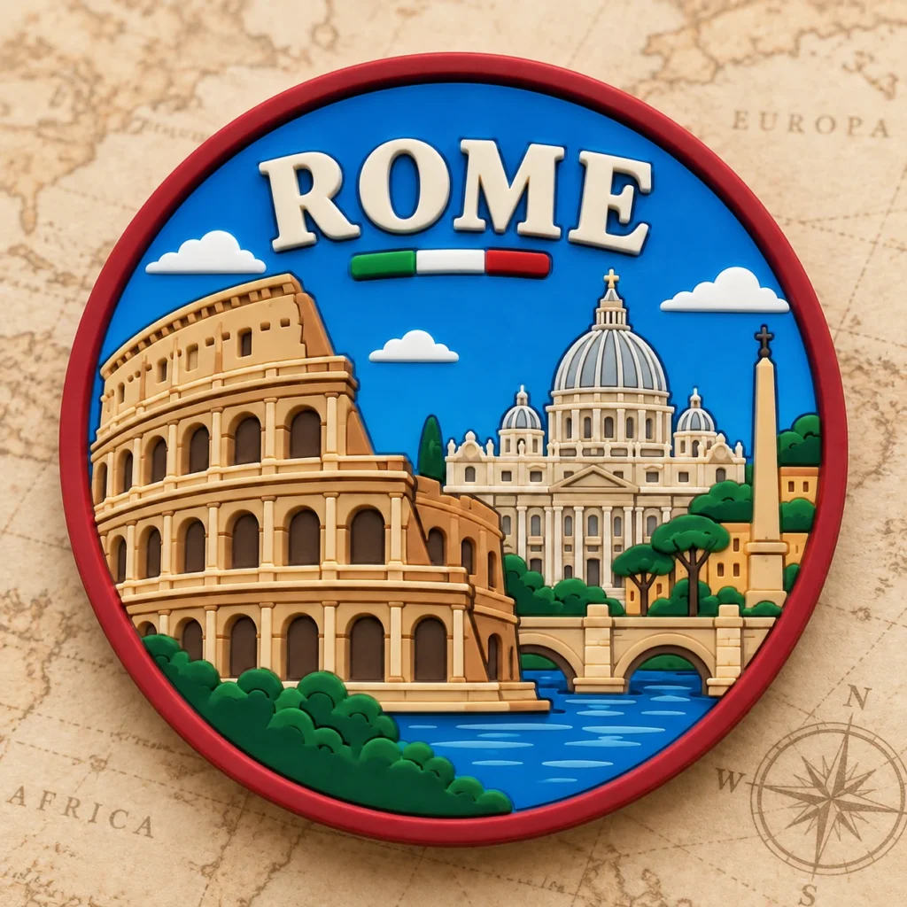 Rome, Italy soft PVC souvenir coaster with custom destination design