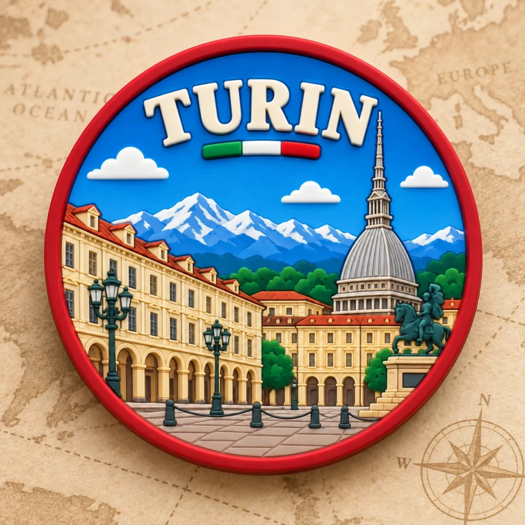 Turin, Italy soft PVC souvenir coaster with custom destination design