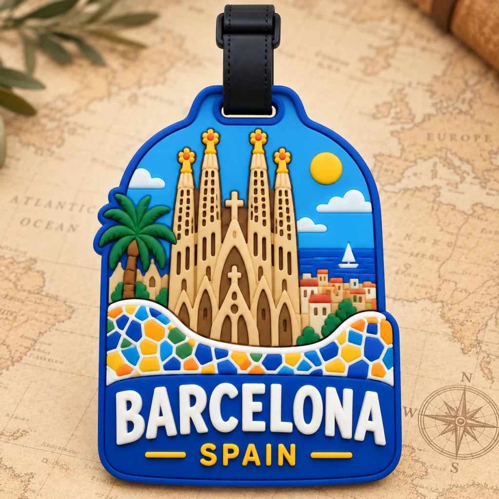 Barcelona, Spain soft PVC souvenir luggage tag with custom destination design