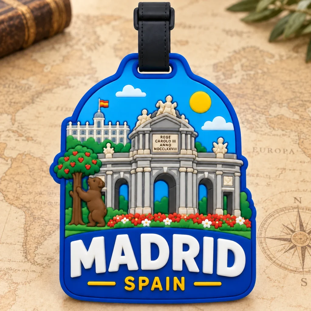 Madrid, Spain soft PVC souvenir luggage tag with custom destination design