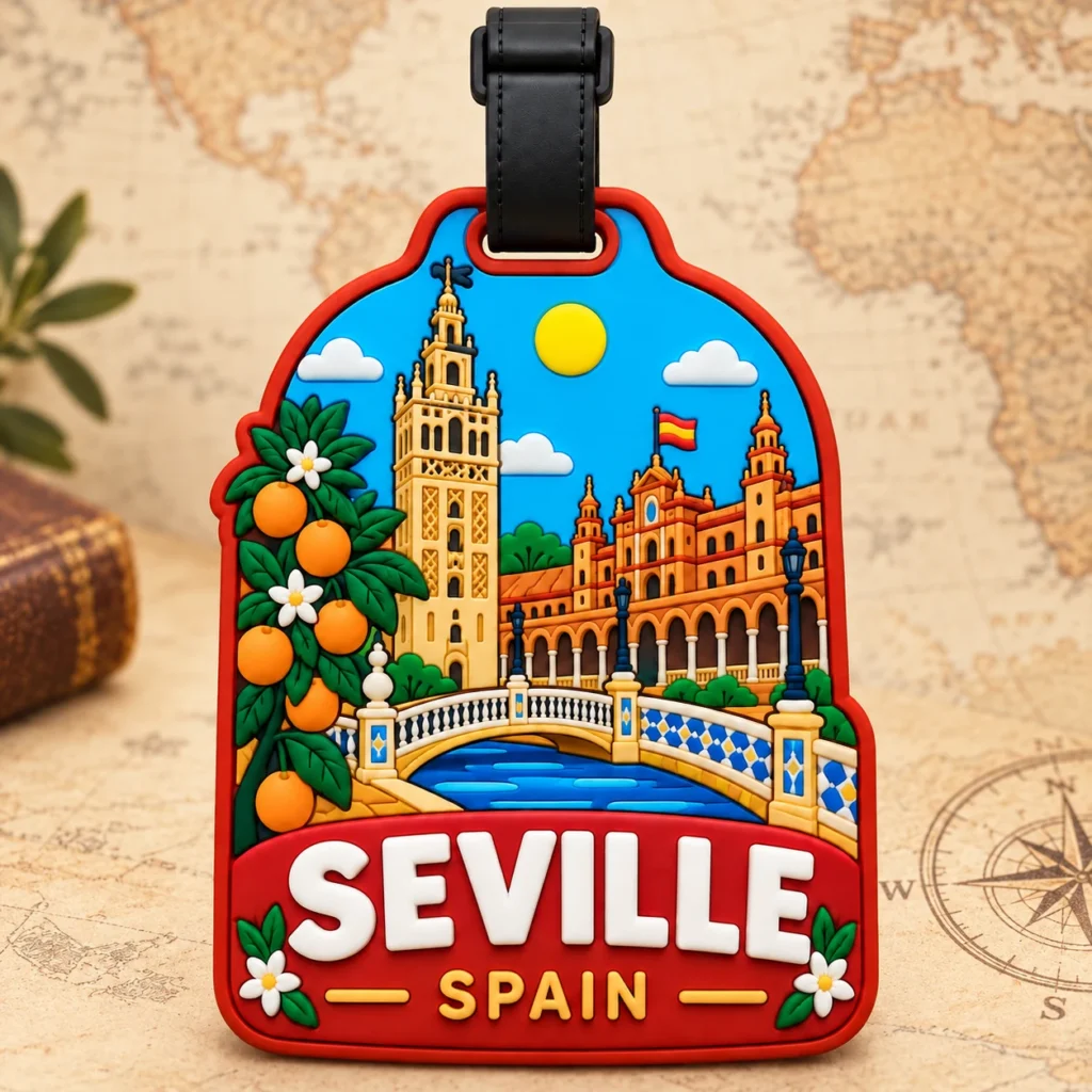 Seville, Spain soft PVC souvenir luggage tag with custom destination design