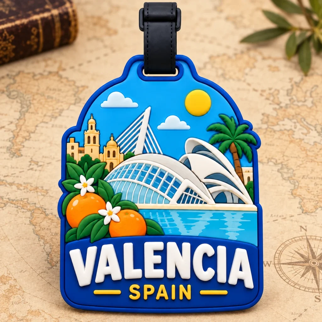 Valencia, Spain soft PVC souvenir luggage tag with custom destination design
