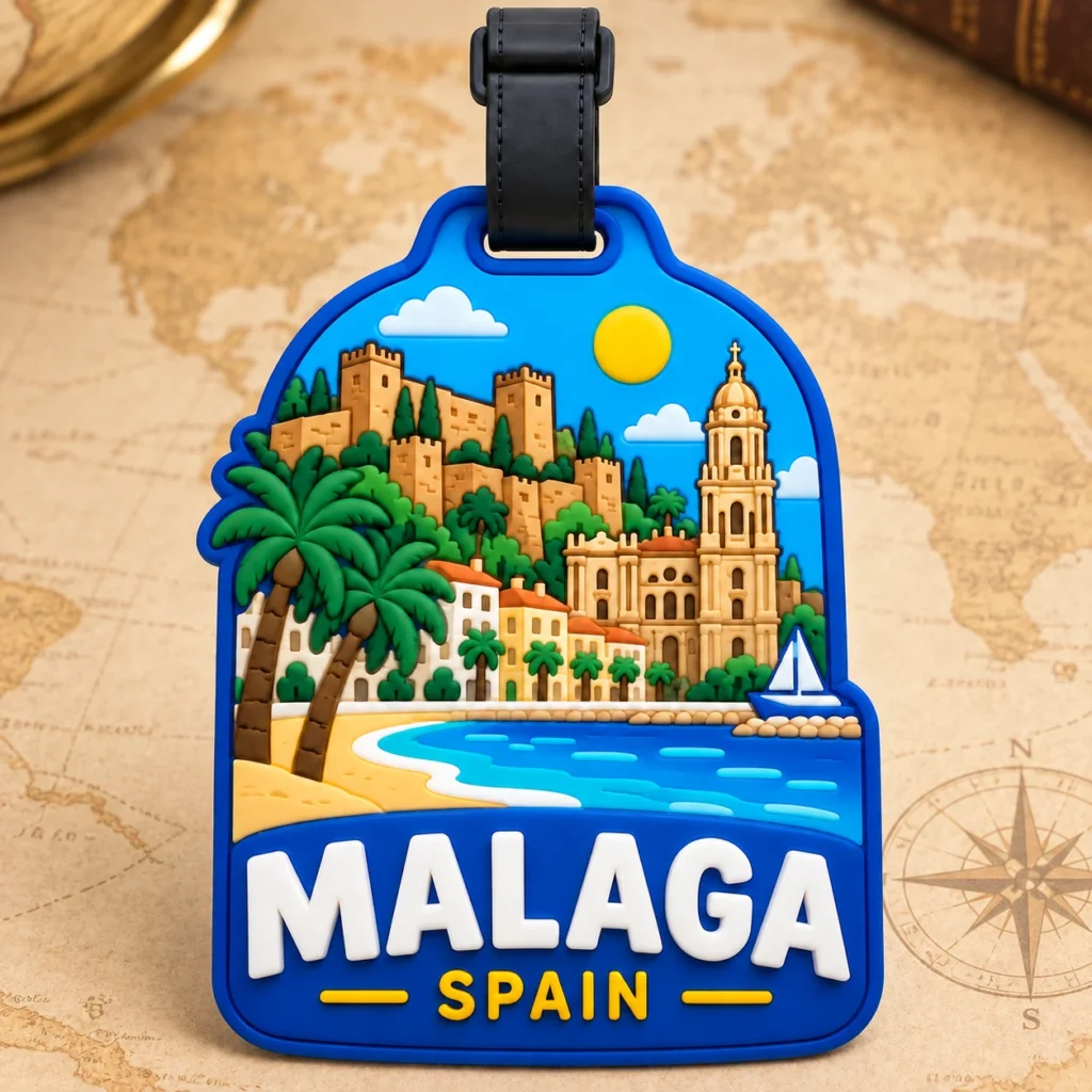 Malaga, Spain soft PVC souvenir luggage tag with custom destination design
