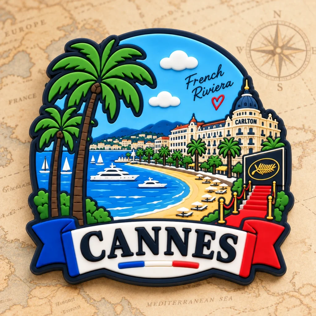 Cannes, France soft PVC souvenir patch with custom destination design