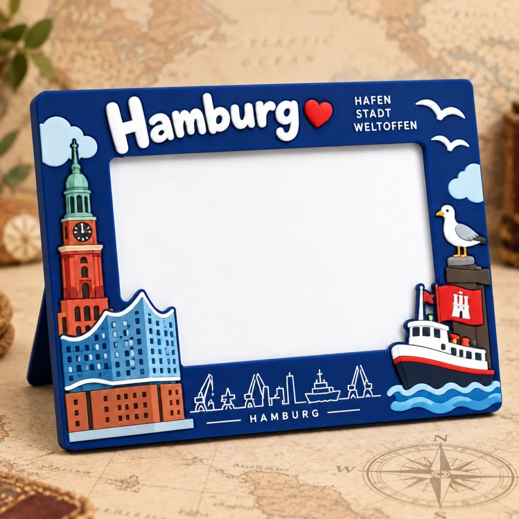 Hamburg, Germany soft PVC souvenir photo frame with custom destination design