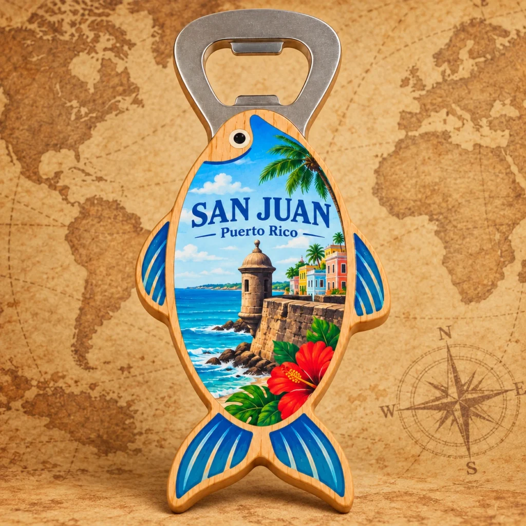 San Juan Puerto Rico wooden souvenir bottle opener