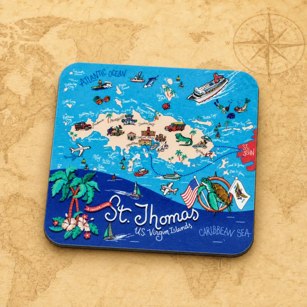 St Thomas USVI wooden souvenir coaster