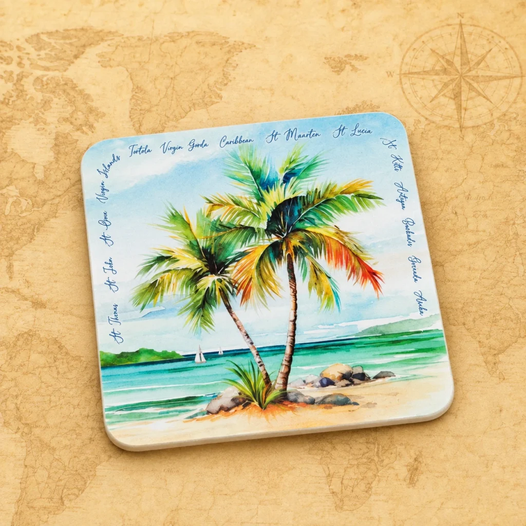 Caribbean Islands wooden souvenir coaster